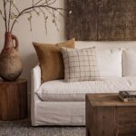 Renwil Thornhill Beige and Brown Plaid Pillow 20 x 20 PWFL1480 - Thornhill pillow styled on a sofa