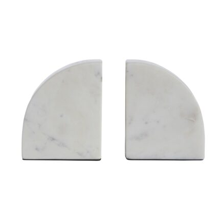 Renwil Kaleido Marble Bookends - Set of 2 — front view of the pair of curved white marble bookends