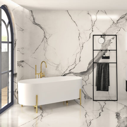 Zitta Otton 65 3/8″ Freestanding Bathtub — Matte White, Brushed Gold Accent — view 1
