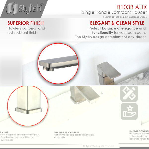 Stylish B-103B Stylish Single Handle Bathroom Faucet (Open Box), product view 3