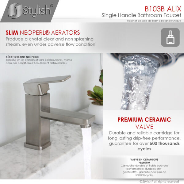 Stylish B-103B Stylish Single Handle Bathroom Faucet (Open Box), product view 6