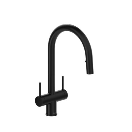 Riobel Azure Two Handle Pull-Down Kitchen Faucet With C-Spout — Black