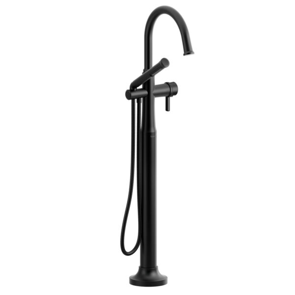 Riobel Momenti Thermostatic Single Hole Floor Mount Tub Filler Trim With C-Spout — Black