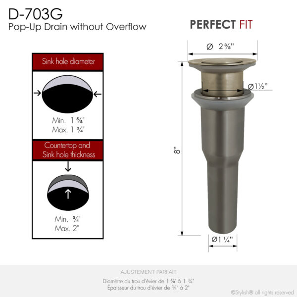 Stylish Pop-Up Drains Set Vessel Sink Without Overflow Bathroom Sink Drain, product view 4