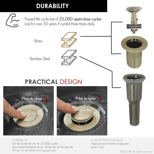 Stylish Pop-Up Drains Set Vessel Sink Without Overflow Bathroom Sink Drain, product view 5