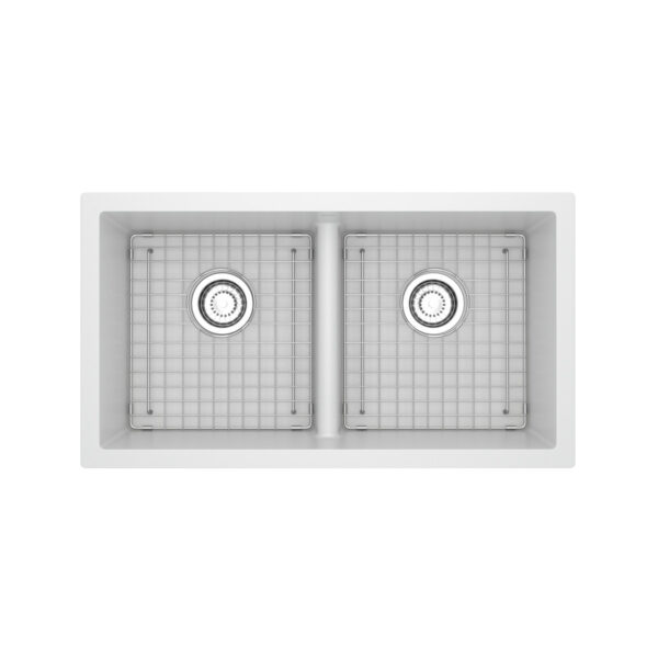 Riobel Fonsa 33" Double Bowl Undermount Quartz Kitchen Sink — White (WH)