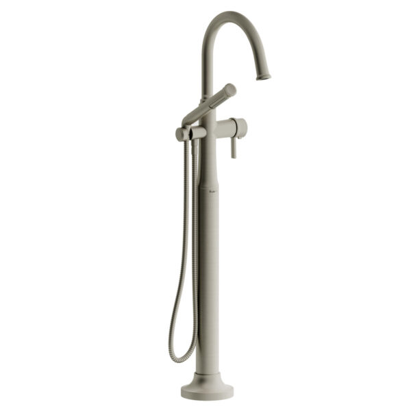 Riobel Momenti Thermostatic Single Hole Floor Mount Tub Filler Trim With C-Spout — Brushed Nickel
