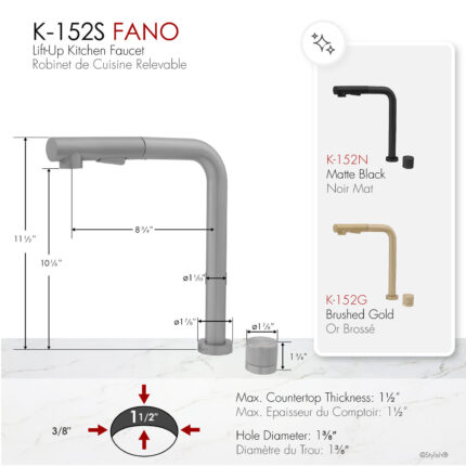 Stylish Fano K-152S Stainless Steel kitchen faucet, view 2