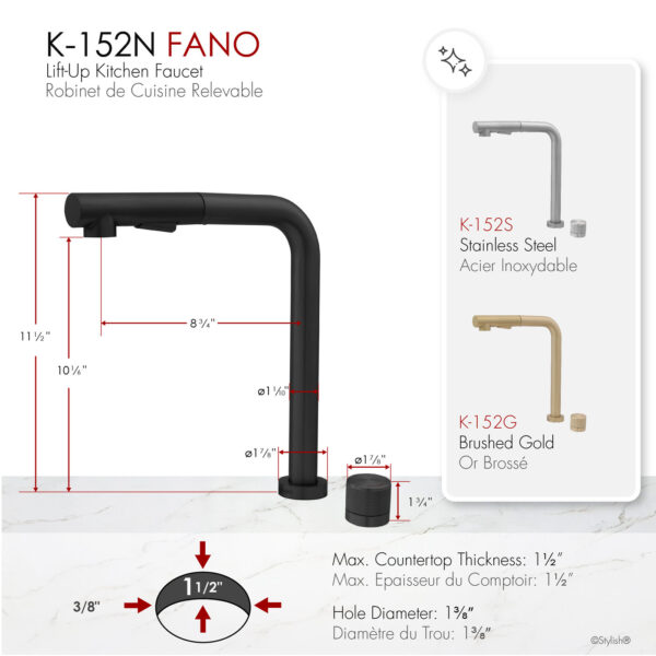 Stylish Fano K-152N Matte Black kitchen faucet, view 2