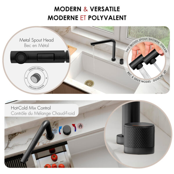 Stylish Fano K-152N Matte Black kitchen faucet, view 6