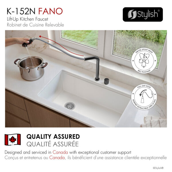Stylish Fano K-152N Matte Black kitchen faucet, view 9