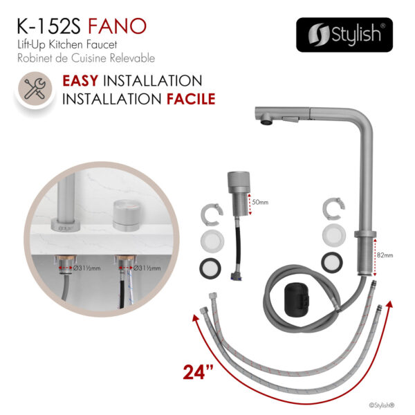 Stylish Fano K-152S Stainless Steel kitchen faucet, view 3