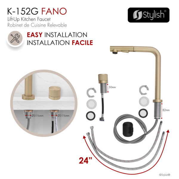Stylish Fano K-152G Brushed Gold kitchen faucet, view 2