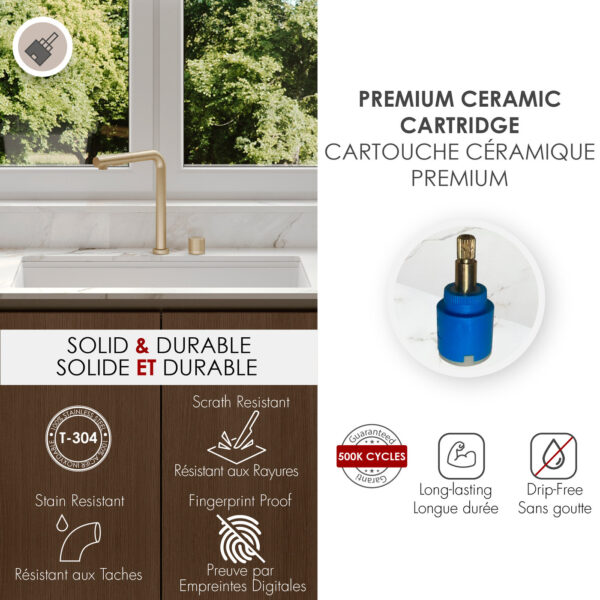 Stylish Fano K-152G Brushed Gold kitchen faucet, view 6