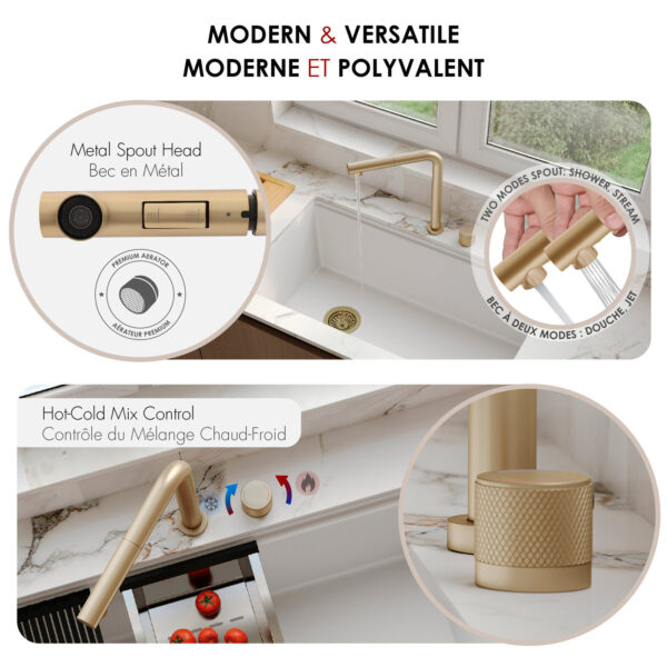 Stylish Fano K-152G Brushed Gold kitchen faucet, view 7