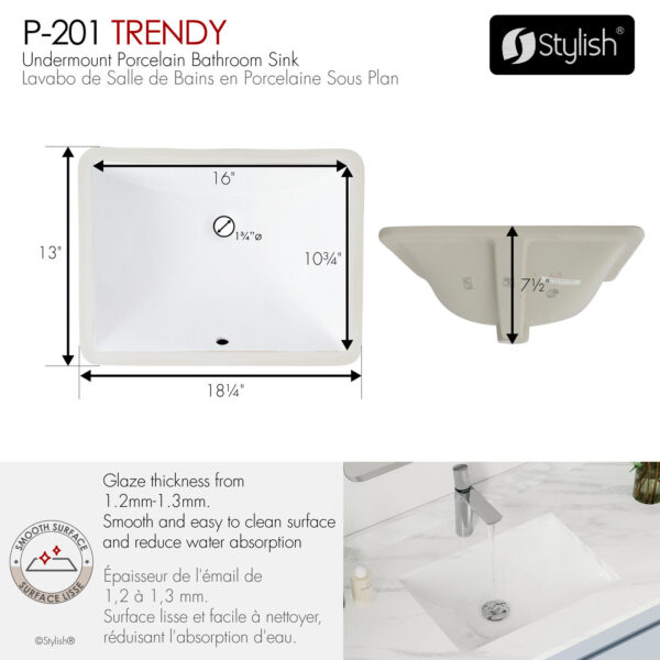 Stylish 18'' Trendy Bathroom Sink, product view 3