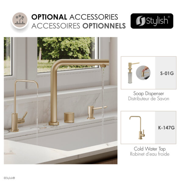Stylish Fano K-152G Brushed Gold kitchen faucet, view 8