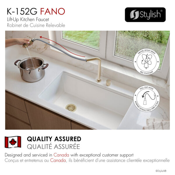 Stylish Fano K-152G Brushed Gold kitchen faucet, view 9
