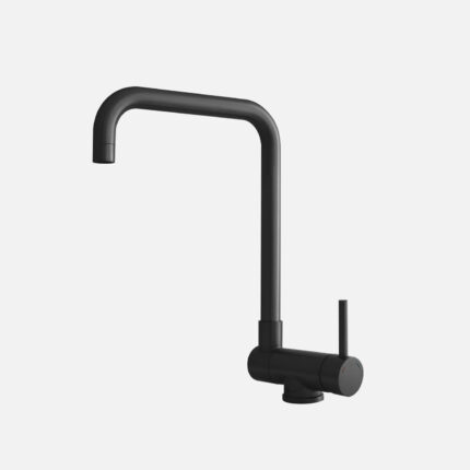 Stylish Alba Matte Black fold-down kitchen faucet, view 1