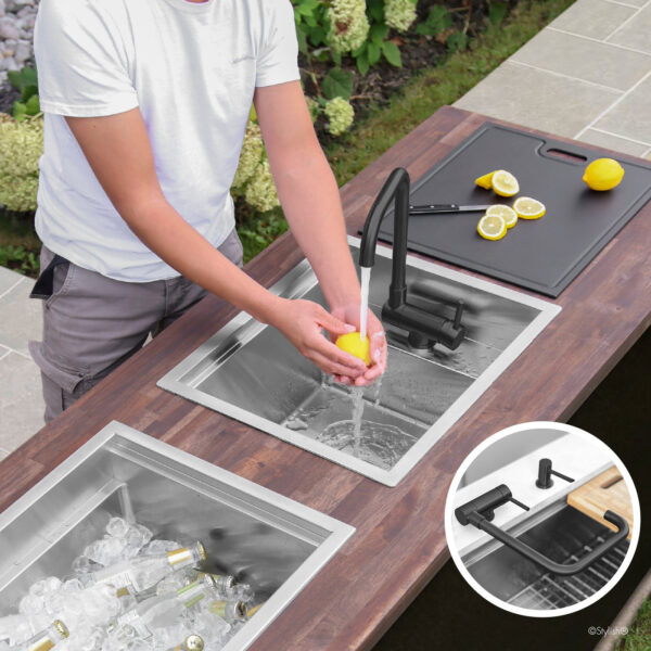 Stylish Alba Matte Black fold-down kitchen faucet, view 2