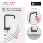 Stylish Alba Matte Black fold-down kitchen faucet, view 5