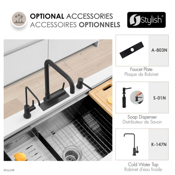 Stylish Alba Matte Black fold-down kitchen faucet, view 10