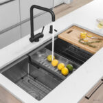 Stylish Alba Matte Black fold-down kitchen faucet, view 11