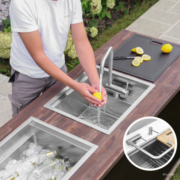 Stylish Alba Stainless Steel fold-down kitchen faucet, view 2