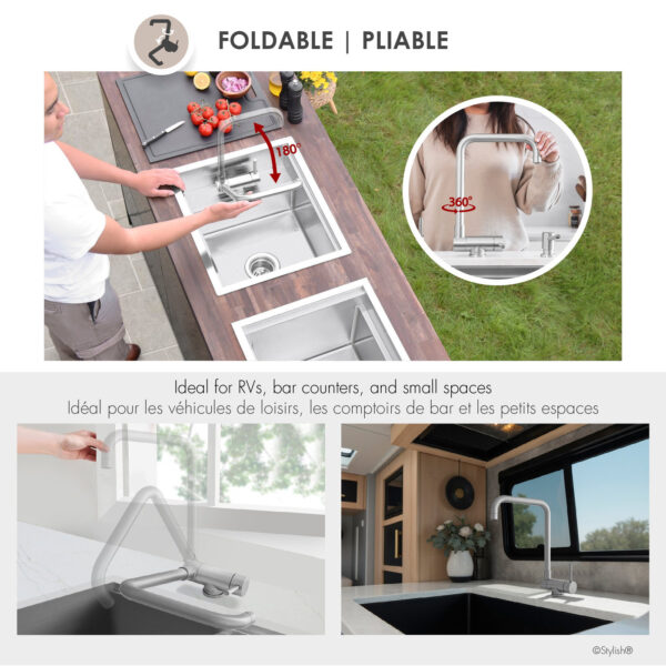 Stylish Alba Stainless Steel fold-down kitchen faucet, view 4