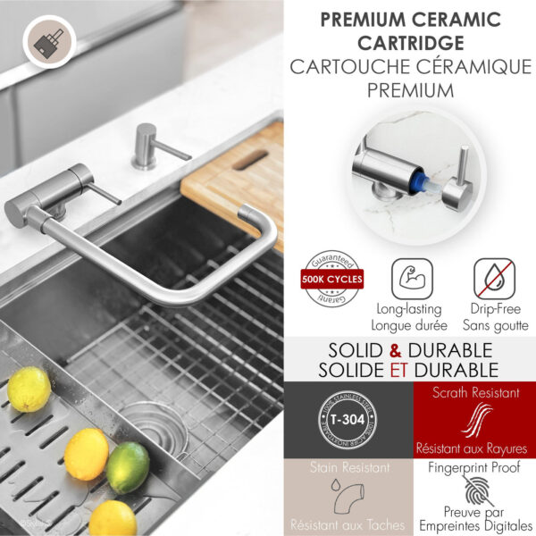 Stylish Alba Stainless Steel fold-down kitchen faucet, view 7