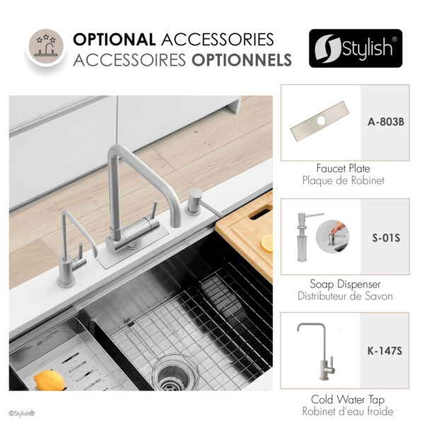 Stylish Alba Stainless Steel fold-down kitchen faucet, view 10