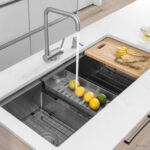 Stylish Alba Stainless Steel fold-down kitchen faucet, view 11