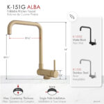 Stylish Alba Brushed Gold fold-down kitchen faucet, view 3