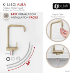 Stylish Alba Brushed Gold fold-down kitchen faucet, view 5
