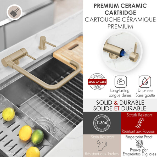 Stylish Alba Brushed Gold fold-down kitchen faucet, view 7