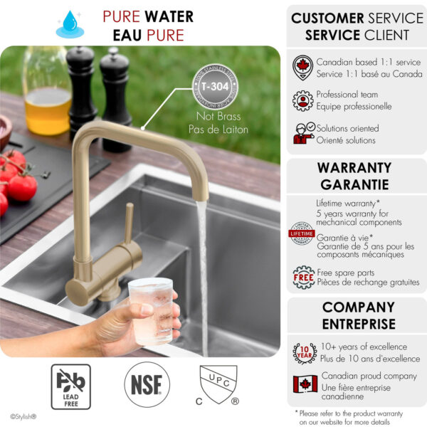 Stylish Alba Brushed Gold fold-down kitchen faucet, view 8