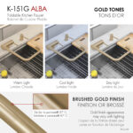 Stylish Alba Brushed Gold fold-down kitchen faucet, view 11