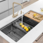 Stylish Alba Brushed Gold fold-down kitchen faucet, view 12