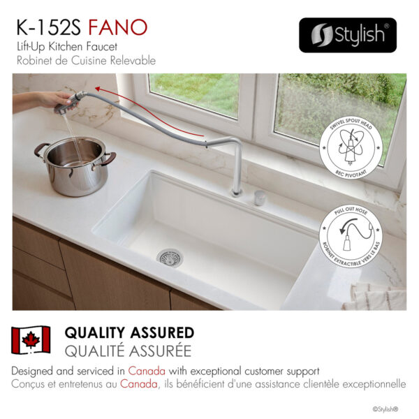 Stylish Fano K-152S Stainless Steel kitchen faucet, view 9