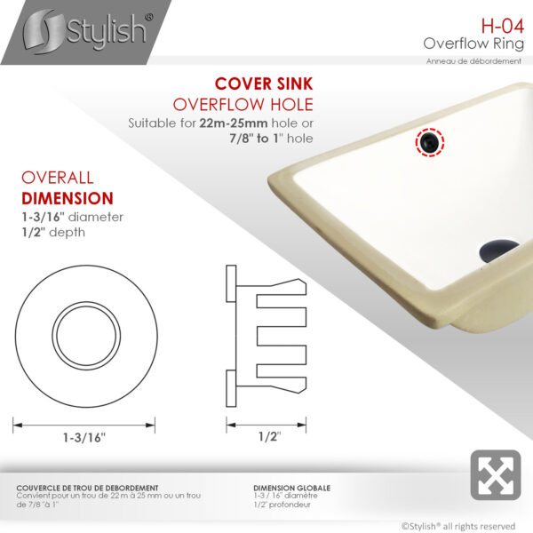 Stylish Sink Basin Trim Overflow Cover Replacement Part, product view 6