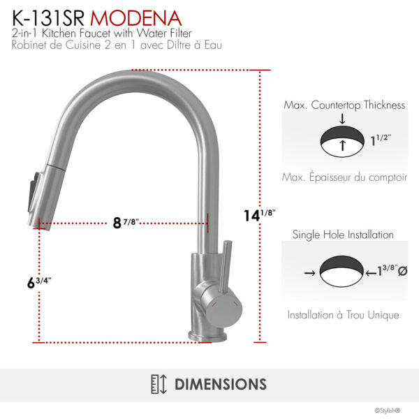 Stylish Modena Kitchen Faucet, product view 5