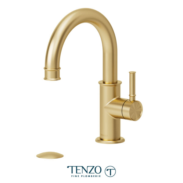 Tenzo Alyss Single Hole Lavatory Faucet With Drain — Brushed Gold