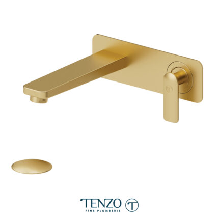 Tenzo Delano Wall Mount Lavatory Faucet With Drain — Brushed Gold