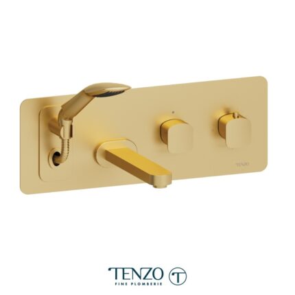 Tenzo Delano Wall Mount Tub Filler With Retractable Hose — Brushed Gold