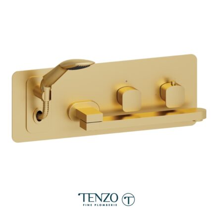 Tenzo Delano Wall Mount Tub Filler With Retractable Hose & Swivel Spout — Brushed Gold