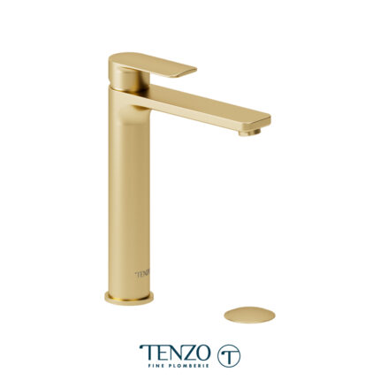 Tenzo Delano Tall Single Hole Lavatory Faucet With Drain — Brushed Gold