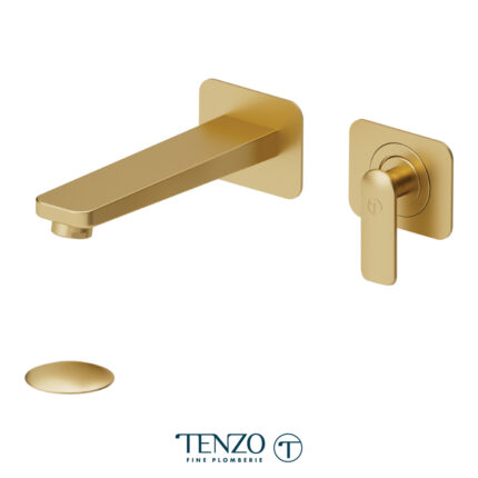 Tenzo Delano Wall Mount Lavatory Faucet With Drain — Brushed Gold