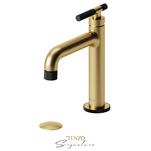 Tenzo Single hole lavatory faucet with (overflow) drain Bellacio-F brushed gold/matte black
