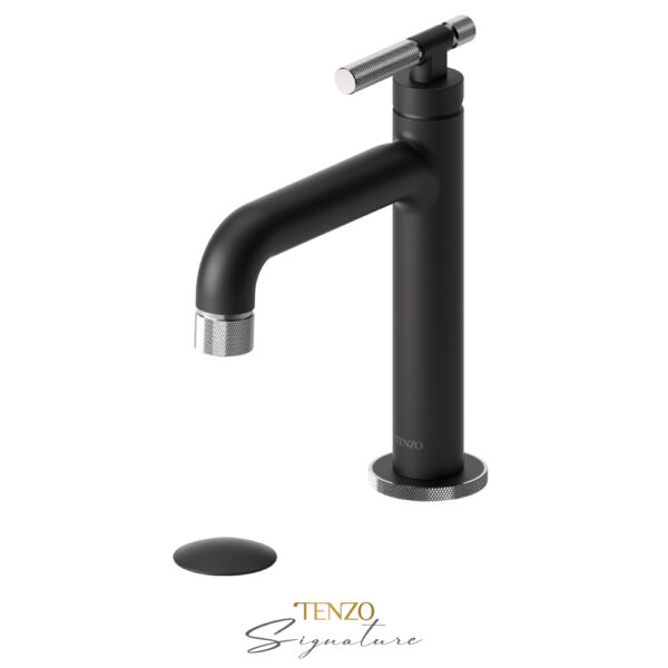 Tenzo Single hole lavatory faucet with (overflow) drain Bellacio-F matte black/chrome