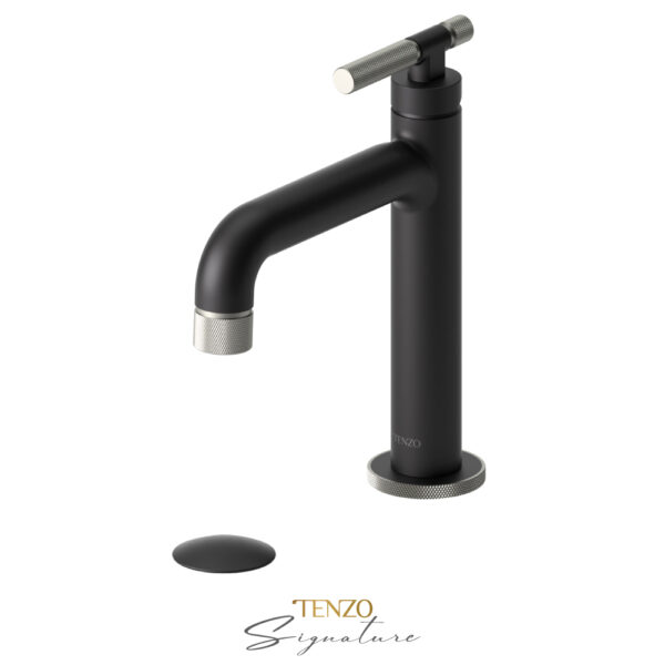 Tenzo Single hole lavatory faucet with (overflow) drain Bellacio-F matte black/brushed nickel